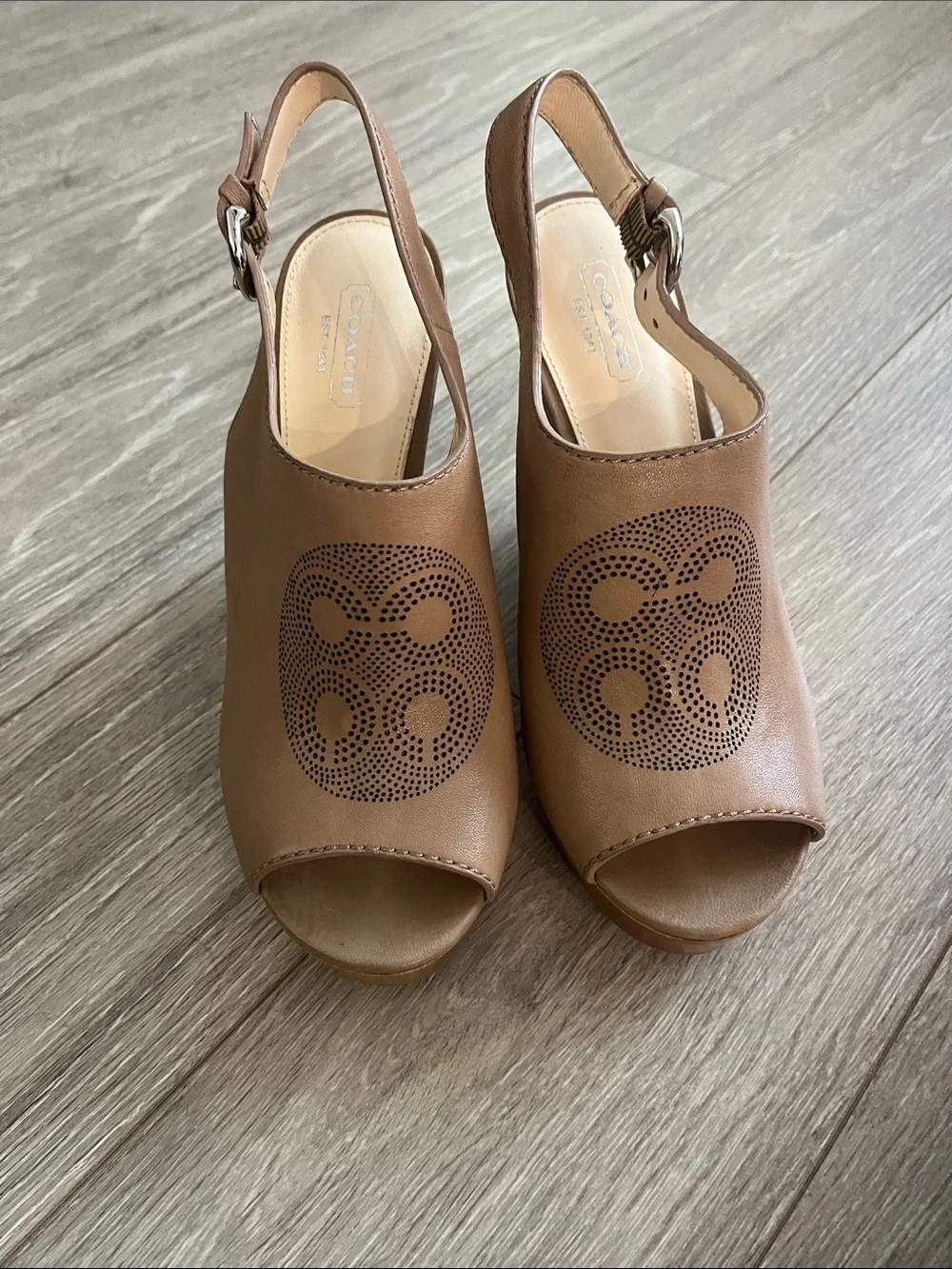 Coach Leatherware Jade Women’s Tan Leather Slingback Peep-Toe Sandals